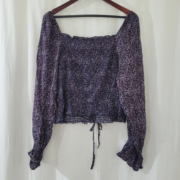 Wild Jasmine Long Sleeve Ruched Top in Blue & Red Leaf Print Women's Size 3XL - Picture 2 of 3